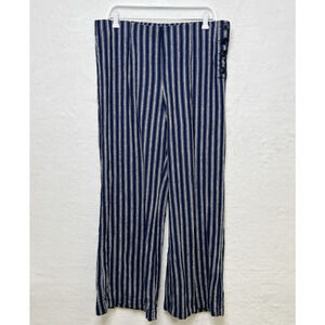 GAP Nautical‎ Striped Wide Leg Linen Pants Vacation Resort Coastal Blue White 16